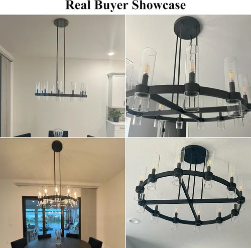 Vista 9 de Candelabro de 12 Luces de Latón Redondo 36" Candelabros de Rueda de Vagón de 91 cm para Fijo de Iluminación de Comedor Tubo de Vidrio Transparente