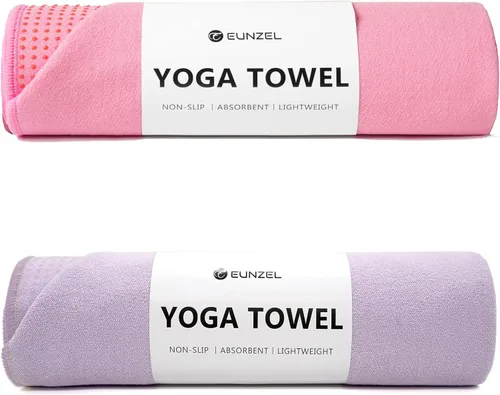 Vista 9 de Eunzel Paquete de 2 toallas de yoga caliente con punto de agarre, toalla de tapete de yoga antideslizante absorbente de sudor para yoga caliente