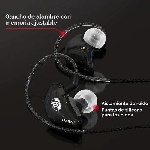 Vista 2 de BASN Bsinger PRO Monitores intrauditivos híbridos dinámicos controladores duales Dos cables MMCX desmontables Músicos Auriculares intrauditivos Negro