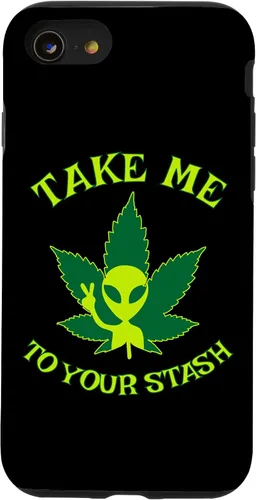 Vista 18 de iPhone 16 Alien Weed Leaf Stoner 420 Stash Fiction Pot Lovers Design Case
