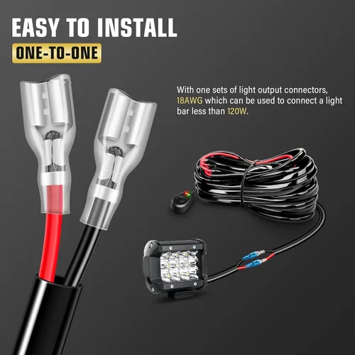 Vista 5 de SKYWORLD Kit de arnés de cableado de 1 cable de 10 pies para barra de luz de trabajo LED, interruptor de encendido/apagado de 14 V, kit de arnés