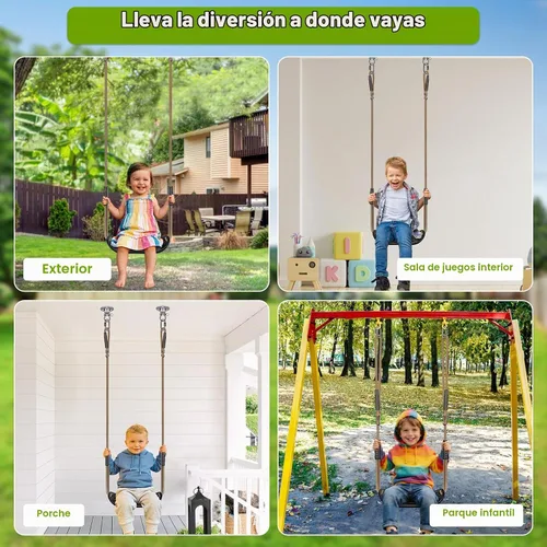 Vista 6 de BeneLabel Asiento de columpio resistente con cuerda ajustable, asientos de columpio de plástico para niños, asiento de columpio negro de repuesto 1
