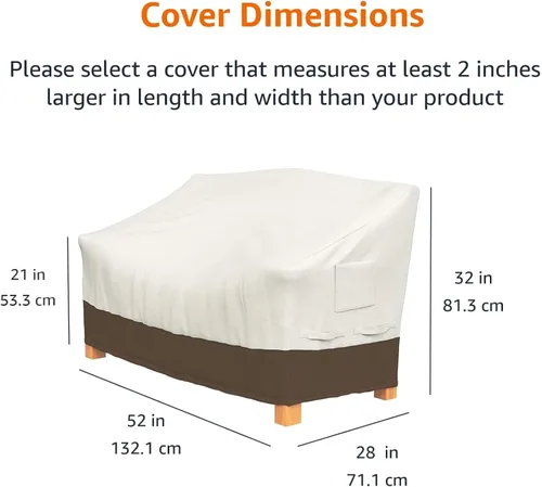 Vista 2 de Amazon Basics Funda de sofá de 2 plazas para exteriores, funda para muebles de patio, impermeable, anti-UV, duradera, beige/marrón