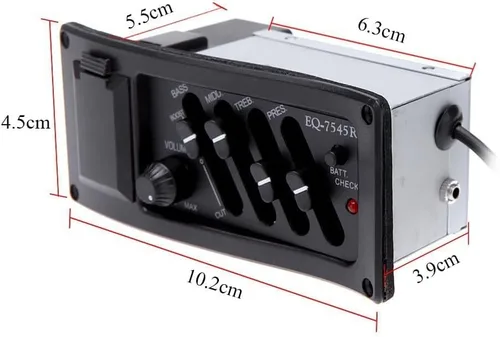 Vista 4 de Afinador de pastilla de preamplificador de guitarra acústica, 4 bandas EQ-7545R, ecualizador, sintonizador de pastilla piezoeléctrica