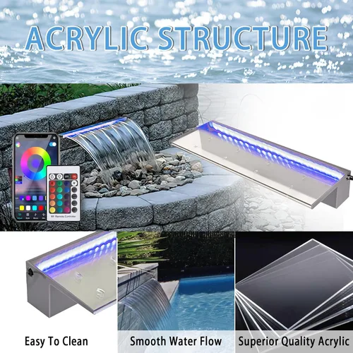 Vista 12 de Fuentes de estanque de acrílico con aplicación de 24 pulgadas, luz LED multicolor, cascadas de piscina al aire libre, cascadas de agua, patio