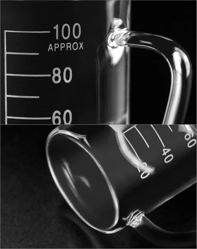 Vista 5 de QWORK Vaso con asa, taza medidora de 3.4 fl oz, vidrio de borosilicato, taza con boquilla de vertido, paquete de 2