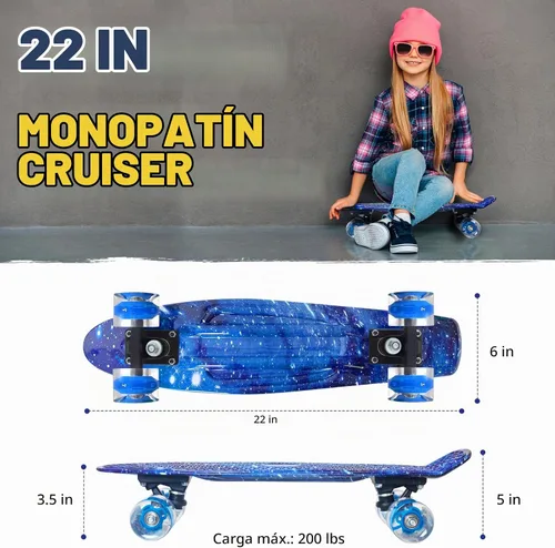 Vista 3 de Nattork Patinetas 22 Pulgadas Mini Cruiser Patineta Completa Tablas Retro con Ruedas de Luces Coloridas para Niños, Niñas, Chicos, Principiantes