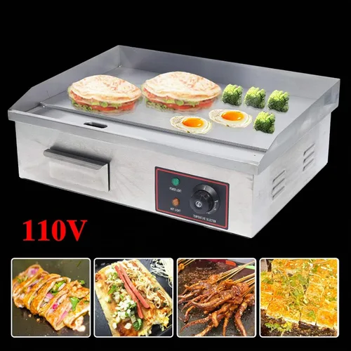 Vista 7 de TFCFL Plancha eléctrica de encimera plana, parrilla comercial de 3KW con control de temperatura ajustable, parrilla Teppanyaki de acero inoxidable