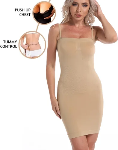 Vista 5 de Ausook Fajas sin tirantes para mujer, sin tirantes, para debajo de los vestidos, ropa moldeadora completa, vestido negro, mini vestido