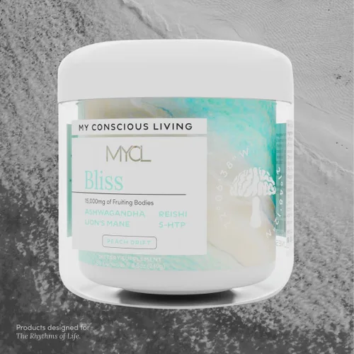 Vista 2 de MYCL Bliss - Gomitas de hongos 500 mg de Ashwagandha, Reishi, melena de león, bálsamo de limón y cuerpo fructífero entero de 5 HTP Alivio