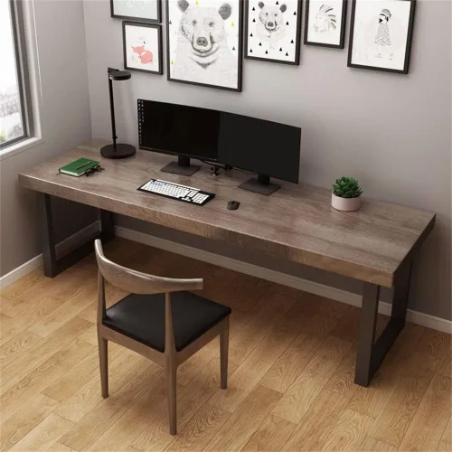 Vista 3 de LAKIQ Escritorio rectangular de madera maciza contemporánea, escritorio de oficina en casa, mesa de trabajo en casa, escritorio para computadora
