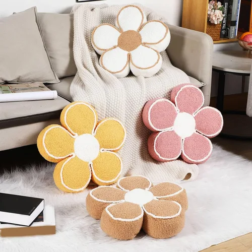 Vista 4 de Menkxi Paquete de 2 almohadas con forma de flores, lindas almohadas con forma de margaritas, cojín suave para el suelo, para sala de estar Blanco