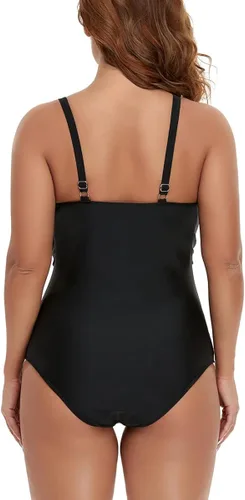 Vista 5 de CYee Trajes de baño de una pieza de talla grande para mujer, cuello en V, con nudo y control de abdomen