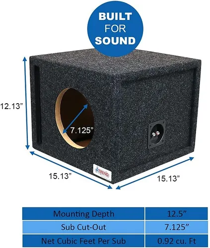 Vista 6 de Atrend Caja de subwoofer de sintonía SPL con ventilación única de 8 pulgadas – Mejora la calidad de audio, sonido y graves – Certificado de carcasa