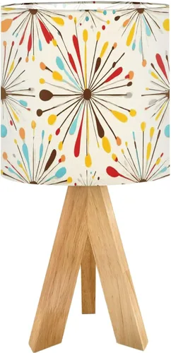Vista 21 de Tripod Table Lamp Boho Vintage Flower Shape Stripe Circles Curved Lines Bedside Lamps Small Lamp Nightstand Lamp with Linen Lampshade Table Lamps