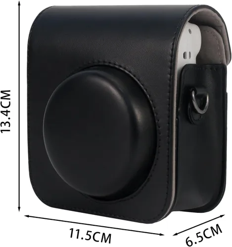 Vista 2 de Funda protectora compatible con cámara Fujifilm Instax Mini 12 de película instantánea con bolsillo para accesorios y correa ajustable (negro)