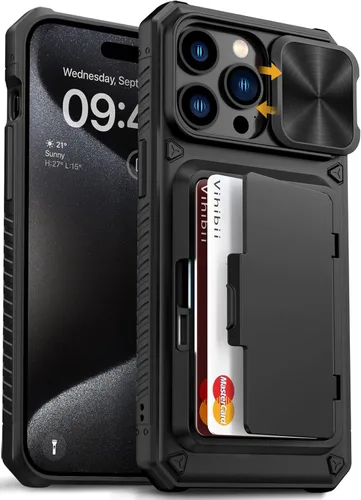 Vista 47 de Vihibii Funda para iPhone 13 Pro Max/iPhone 12 Pro Max con tarjetero (4 tarjetas) [bloqueo RFID] y cubierta de cámara deslizante, protección contra