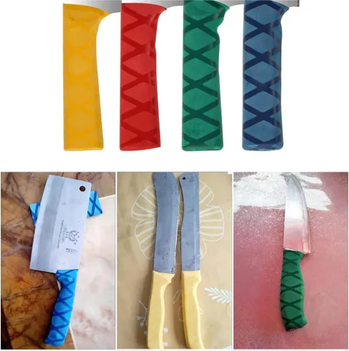 Vista 2 de Paquete de 4 fundas protectoras para mango de cuchillo de chef, termorretráctil, agarre antideslizante, para cuchillo Nakiri, cuchillos de cocina