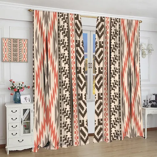 Vista 11 de Cortinas con patrón geométrico tribal, estilo suroeste, azteca, rústico, occidental, nativo americano, opacas, con bolsillo para barra, decoración