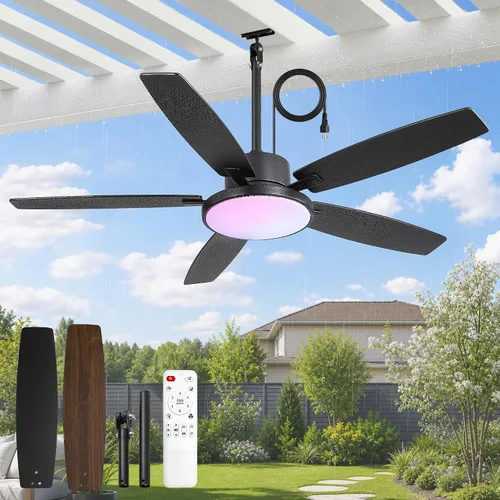 Vista 9 de Ventilador de techo al aire libre de 42" con luz remota IP65 impermeable ventilador de techo RGB