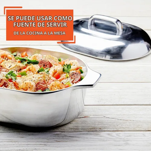 Vista 6 de IMUSA Asador ovalado de aluminio fundido Cajun de 11 pulgadas de alto con tapa Ideal para asar carnes y guisos