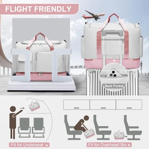 Vista 309 de Pequeña bolsa de gimnasio para mujer, bolsa de viaje con compartimento para zapatos