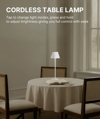 Vista 2 de La Luz - Lámparas de mesa inalámbricas de aluminio de 13 pulgadas, 5200 mAh, funciona con pilas, puerto USB-C regulable de 3 vías recargable, 3.5 W