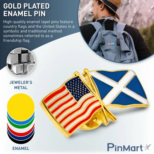 Vista 138 de PinMart Pin de solapa esmaltado con bandera de la amistad cruzada de Estados Unidos y el mundo