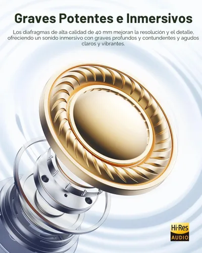 Vista 5 de Wentronic Y01 - Audífonos inalámbricos con cancelación de ruido Bluetooth 5.3 con micrófono, audio de alta resolución, tiempo de reproducción de 48