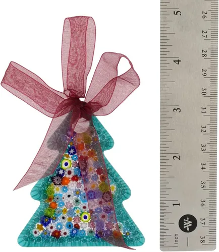 Vista 4 de Glass Of Venice Adorno colgante de cristal de Murano para árbol de Navidad con cinta, verde aguamarina y multicolor, adorno de Navidad