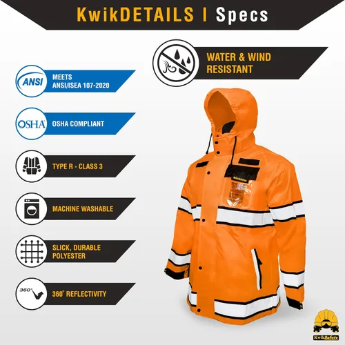 Vista 6 de KwikSafety - Charlotte, NC - Chaqueta de lluvia TORRENT y gabardina ANSI OSHA clase 3 de alta visibilidad, equipo de lluvia Hi Vis