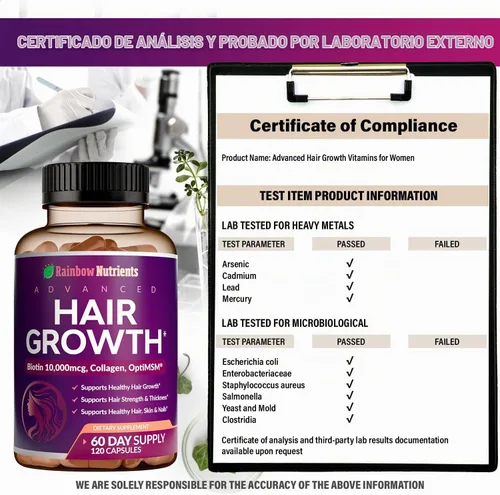 Vista 5 de Vitaminas para el crecimiento del cabello para mujeres Biotina 10,000 mcg, colágeno, OptiMSM® patentado, goMCT®, Saw Palmetto Regenera