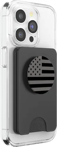 Vista 4 de PopSockets PopWallet de bandera estadounidense negra para MagSafe