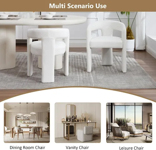 Vista 8 de Modern Boucle - Juego de 2 sillas de comedor tapizadas con diseño de barril con brazo, cómodas sillas laterales para cocina, comedor, recepción