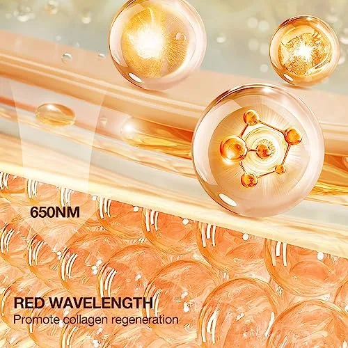 Vista 3 de NEWKEY Máscara de terapia de luz roja para arrugas faciales, 7 modos de luz con 150 LEDS 633 nm, terapia de luz LED roja, máscara facial