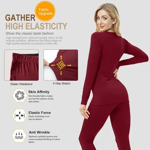 Vista 4 de Thermal Underwear for Women, Winter Warm Base Layer Compression Set, Fleece Lined Long Johns Running Skiing