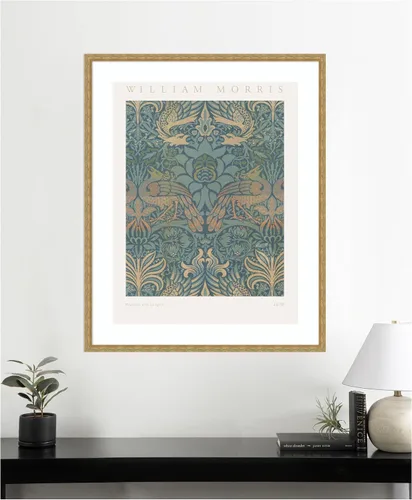 Vista 5 de Kate and Laurel Framed Wall Art Print 'Poster William Morris Peacock and Dragon 1878' by The Art Institute of Chicago, 34 x 42, Mila Dark Gold