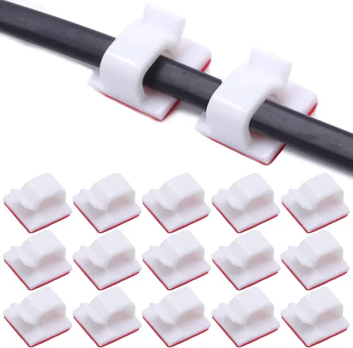 Vista 9 de 100 clips adhesivos para cables en la pared, organización de cables para TV, PC, laptop, cables Ethernet y escritorios (negro)
