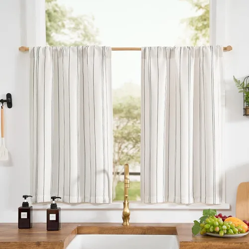 Vista 20 de Jinchan - Cortinas de cocina de lino rústico beige con bolsillo para barra, 26 x 36 pulgadas, 2 paneles