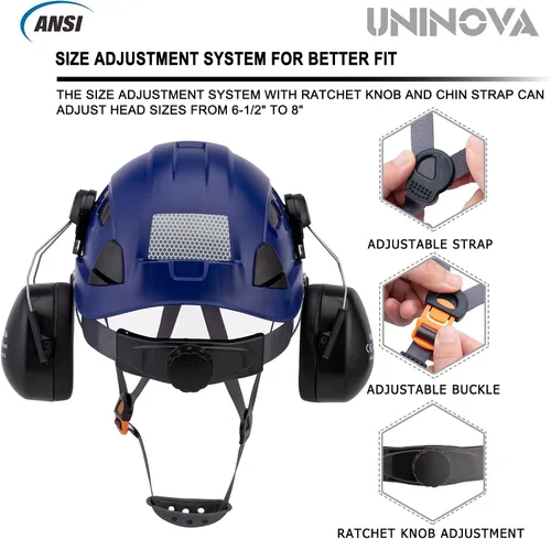 Vista 5 de Casco de protección para los oídos y visera ANSI Z89.1 con ventilación ABS forestal, arborista, árbol, construcción, construcción, protección