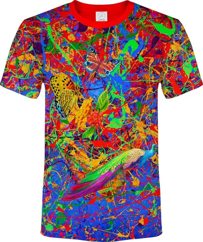 Vista 25 de aofmoka - Camiseta ultravioleta hecha a mano, reactiva a luz negra, con impresión decorativa Crema ácida
