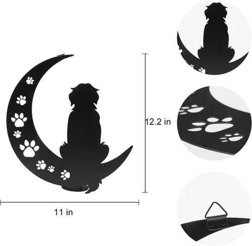 Vista 3 de VZVXCC Arte de pared de metal para perros, decoración para exteriores, escultura de pared de metal negro de 12 pulgadas, decoración para colgar