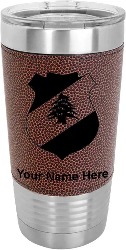 Vista 20 de LaserGram 20oz Vacuum Insulated Tumbler Mug, Coat of Arms Lebanon, Personalized Engraving Included (Faux Leather, Baseball Style)