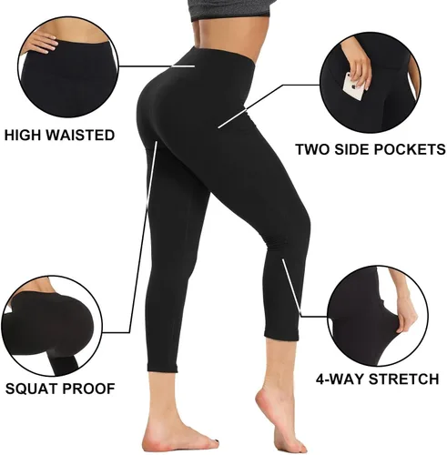 Vista 2 de GAYHAY Leggings with Pockets for Women Reg & Plus Size - Capri Yoga Pants High Waist Tummy Control Compression for Workout