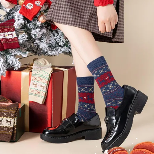 Vista 3 de BBAUER Calcetines de disfraz de Navidad, conjunto de calcetines de dibujos animados de punto, patrones de Navidad calcetines de vacaciones