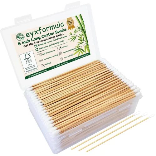 Vista 12 de Eyxformula 200 hisopos de algodón de 6 pulgadas de largo con palos de bambú, 100 puntas redondas y 100 puntas de precisión para limpiar armas
