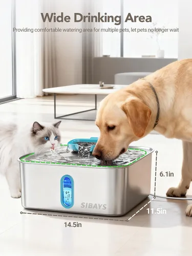 Vista 7 de SIBAYS Fuente de agua grande para perros de 4 galones/15 L, fuente de agua para mascotas de acero inoxidable con ventana de nivel de agua y luz LED
