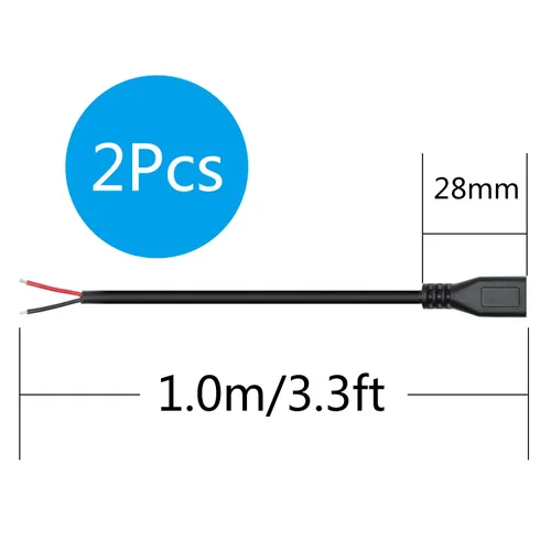 Vista 7 de Cable micro USB hembra de 2 pines de 3 pies, cable de alimentación flexible de extremo abierto, fácil de soldar, para equipo USB instalado