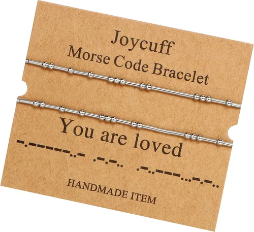 Vista 157 de JoycuFF Pulseras inspiradoras de código morse para mujeres, cuentas de plata, joyería con mantra de motivación, regalos para ella