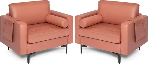 Vista 28 de Giantex Sofá individual, silla decorativa, sillón con cojín cómodo, bolsillos para revistas, sala de estar, silla de ocio tapizada para dormitorio